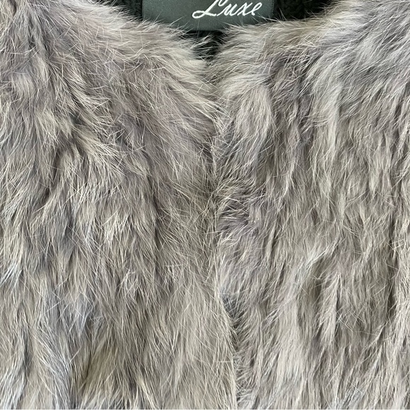525 America Luxe Gray Rabbit Fur Open Front Vest With Chunky Knit Back Luxury M - Picture 13 of 16